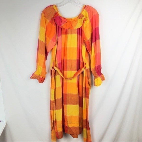 Belize orange yellow plaid boho dress - Picture 8 of 10